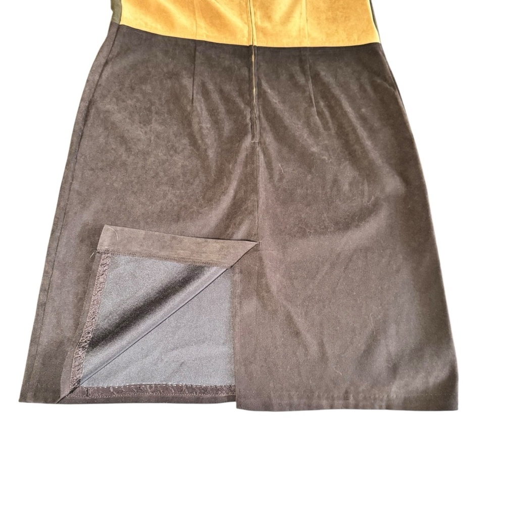 Vintage Sag Harbor Colorblock Dress Brown Faux Suede Fall 90s Short Sleeve 10 - Picture 6 of 9